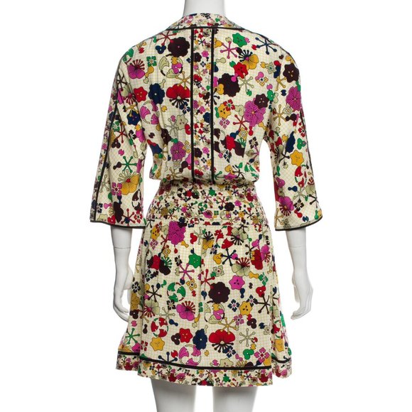 Kenzo Tanami print faux wrap silk dress v-neck, 40 - Picture 2 of 5